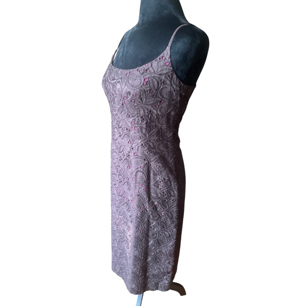 Ann Taylor Women’s 4 Brown Eyelet Lace Sundress – Pink Lining, Spaghetti Straps - Picture 8 of 13